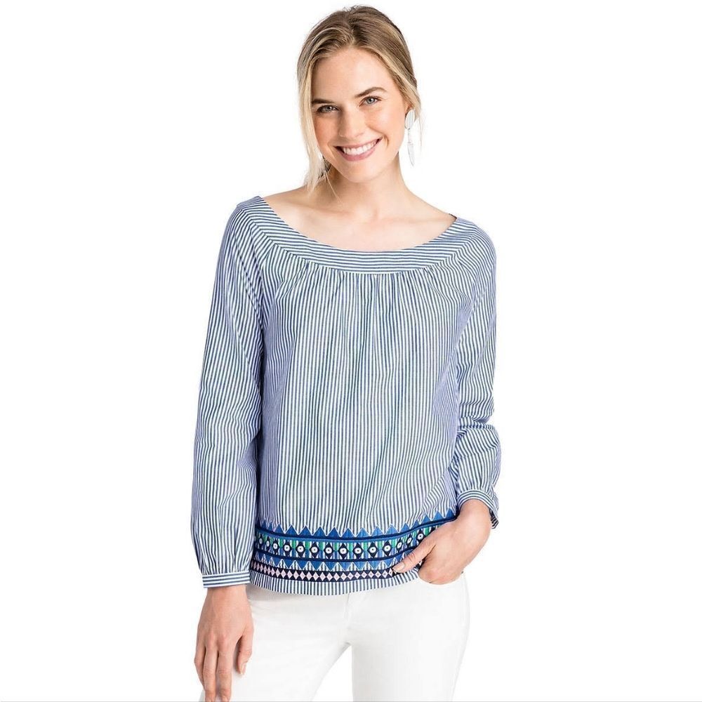 Vineyard Vines Geo Prep Embroidered Open Neck Top in Marlin size XXS